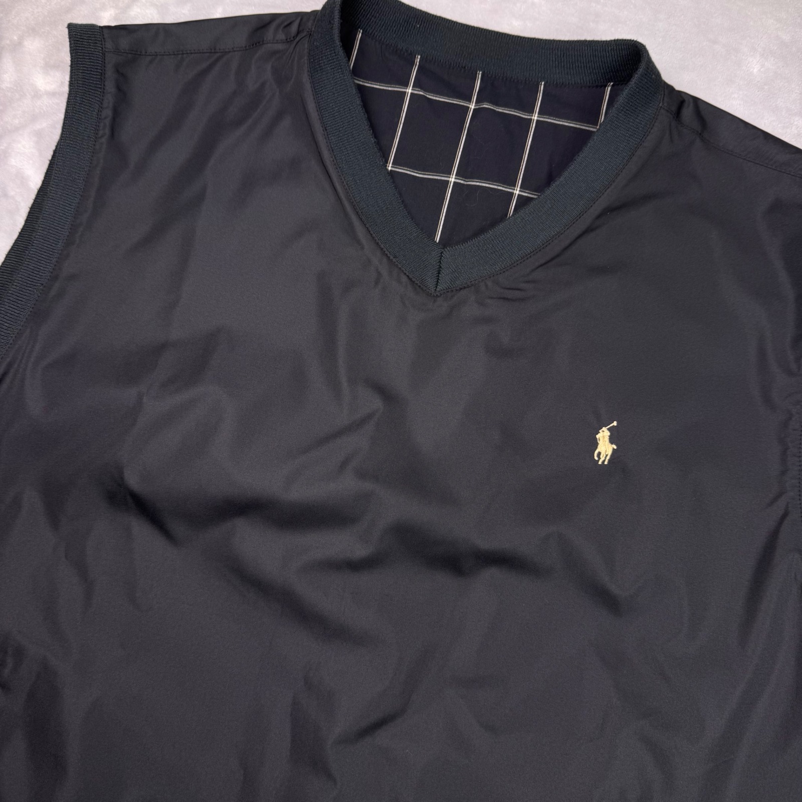 Polo Ralph Lauren Mens Reversible Golf Vest Navy Windowpane Check V-Neck Zip Xl